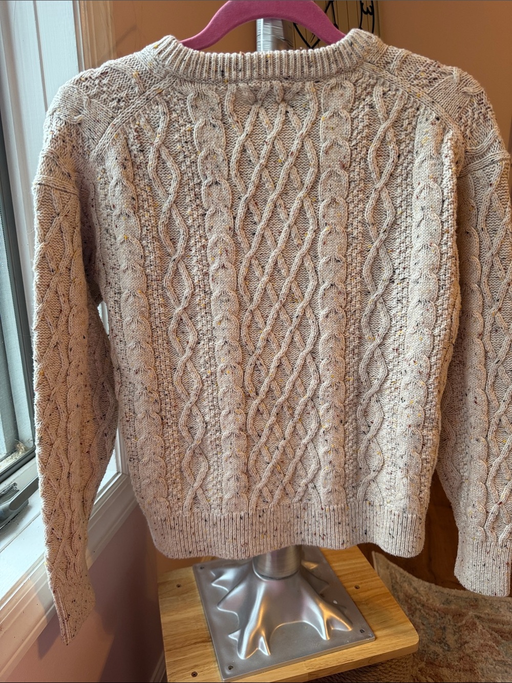 J. Crew Speckled Cream Cable-Knit Crewneck Sweater - Picture 4 of 6